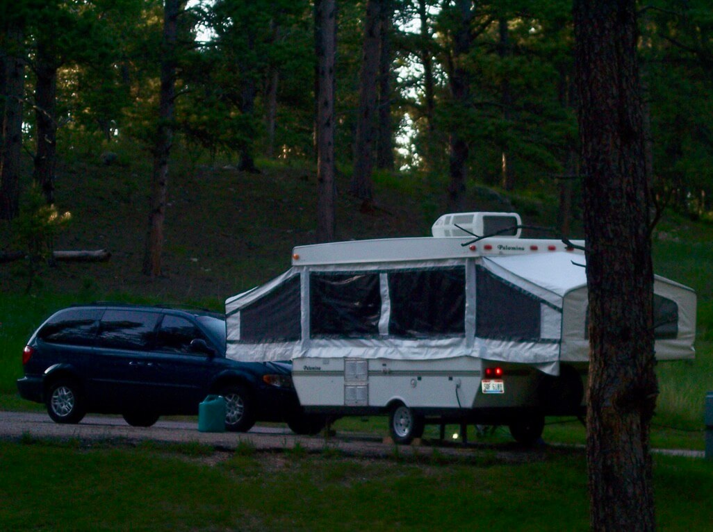 Image of a pop-up style camper trailer